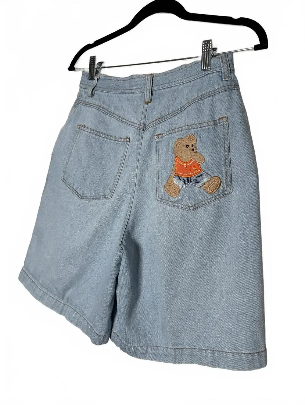 Vintage 90s Light Wash Denim Long Shorts with Bear Patch Jorts